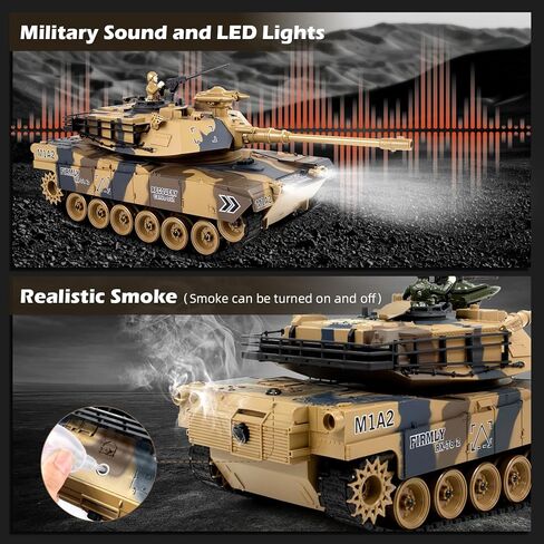 1/18 M1A2 Abrams RC Tank، 60 دقيقة من وقت اللعب، 2.4 جيجا هرتز خزان التحكم عن بعد مع دخان وصوت، ألعاب نموذجية عسكرية للبالغين والأطفال in Kuwait