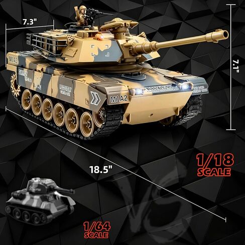1/18 M1A2 Abrams RC Tank، 60 دقيقة من وقت اللعب، 2.4 جيجا هرتز خزان التحكم عن بعد مع دخان وصوت، ألعاب نموذجية عسكرية للبالغين والأطفال in Kuwait