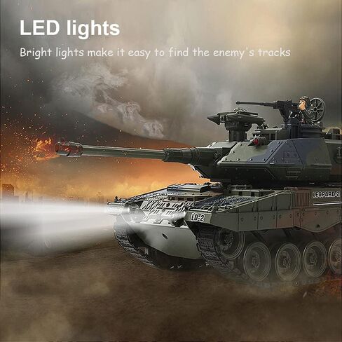 Fistone 1:18 RC Leopard Tank Toy for Kids, Sound Light & Smoke Effects, Remote Control Military Vehicle for Boys in Kuwait