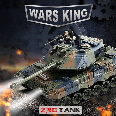 Fistone 1:18 RC Leopard Tank Toy for Kids, Sound Light & Smoke Effects, Remote Control Military Vehicle for Boys in Kuwait