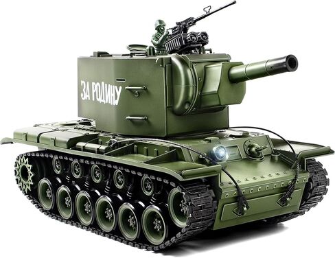 دبابة Supdex 1/18 الاتحاد السوفيتي KV2 RC، لعبة نموذج الجيش 2.4G مع دخان وصوت وأضواء، جهاز تحكم عن بعد بطول 165 قدم، لعبة داخلية وخارجية لجميع التضاريس للأطفال والكبار in Kuwait