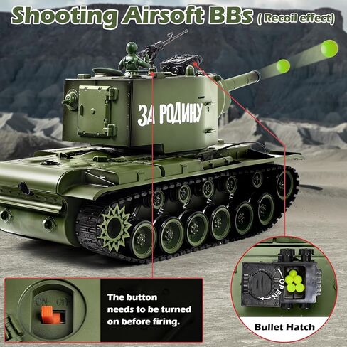 دبابة Supdex 1/18 الاتحاد السوفيتي KV2 RC، لعبة نموذج الجيش 2.4G مع دخان وصوت وأضواء، جهاز تحكم عن بعد بطول 165 قدم، لعبة داخلية وخارجية لجميع التضاريس للأطفال والكبار in Kuwait
