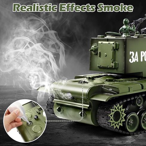 دبابة Supdex 1/18 الاتحاد السوفيتي KV2 RC، لعبة نموذج الجيش 2.4G مع دخان وصوت وأضواء، جهاز تحكم عن بعد بطول 165 قدم، لعبة داخلية وخارجية لجميع التضاريس للأطفال والكبار in Kuwait