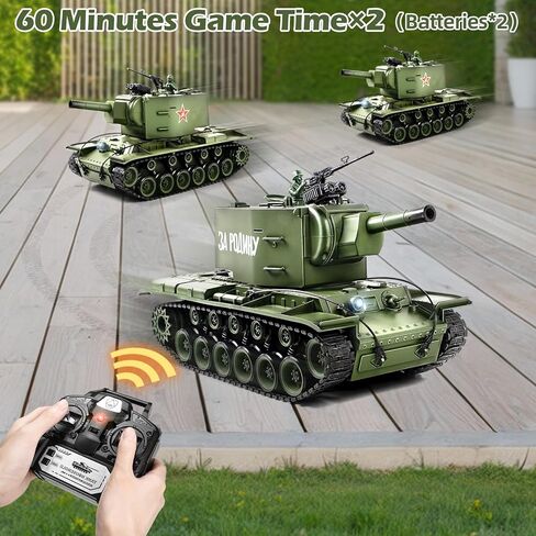 دبابة Supdex 1/18 الاتحاد السوفيتي KV2 RC، لعبة نموذج الجيش 2.4G مع دخان وصوت وأضواء، جهاز تحكم عن بعد بطول 165 قدم، لعبة داخلية وخارجية لجميع التضاريس للأطفال والكبار in Kuwait
