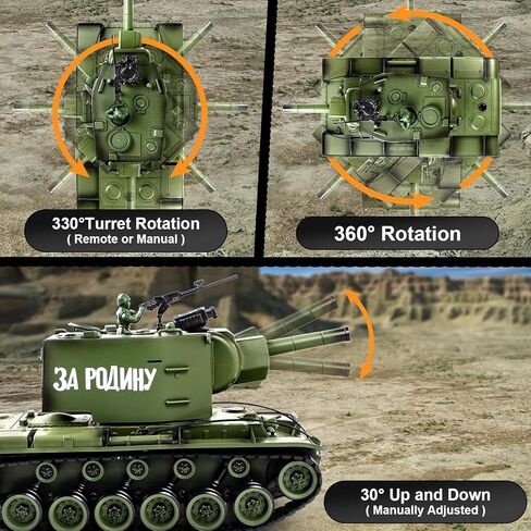 دبابة Supdex 1/18 الاتحاد السوفيتي KV2 RC، لعبة نموذج الجيش 2.4G مع دخان وصوت وأضواء، جهاز تحكم عن بعد بطول 165 قدم، لعبة داخلية وخارجية لجميع التضاريس للأطفال والكبار in Kuwait