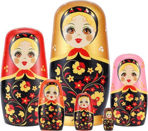 Yoption Wooden Handmade Nesting Dolls, 6 Pcs Matryoshka Dolls for Christmas, Easter, Birthday, Home Decoration (Gold) in Saudi Arabia