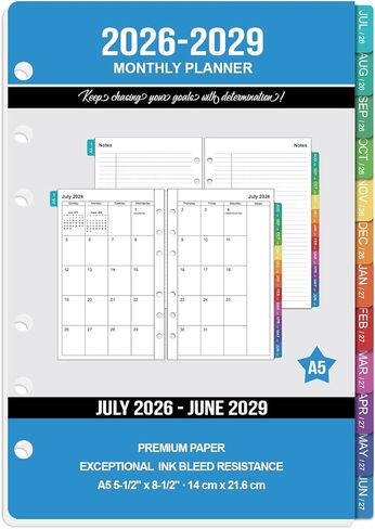 2026-2029 Monthly Planner Refills: 36 Months A5 Planner Inserts for 6-Ring Binder, Runs from July 2026 to June 2029, 6-Hole Punched Calendar Inserts 2026-2029 with Tabs, 5-3/4" x 8-1/4" in Kuwait