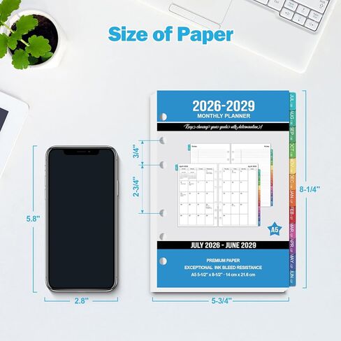 2026-2029 Monthly Planner Refills: 36 Months A5 Planner Inserts for 6-Ring Binder, Runs from July 2026 to June 2029, 6-Hole Punched Calendar Inserts 2026-2029 with Tabs, 5-3/4" x 8-1/4" in Kuwait
