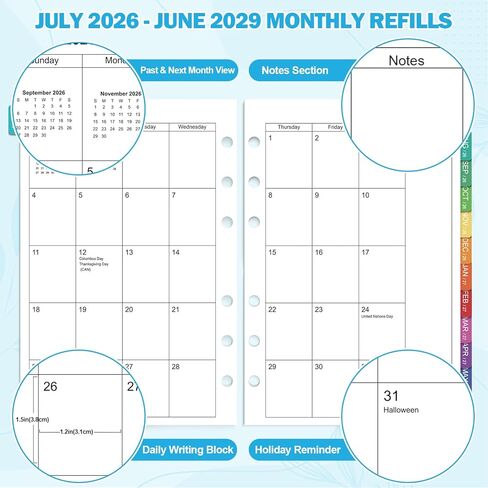 2026-2029 Monthly Planner Refills: 36 Months A5 Planner Inserts for 6-Ring Binder, Runs from July 2026 to June 2029, 6-Hole Punched Calendar Inserts 2026-2029 with Tabs, 5-3/4" x 8-1/4" in Kuwait