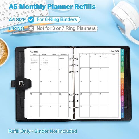2026-2029 Monthly Planner Refills: 36 Months A5 Planner Inserts for 6-Ring Binder, Runs from July 2026 to June 2029, 6-Hole Punched Calendar Inserts 2026-2029 with Tabs, 5-3/4" x 8-1/4" in Kuwait