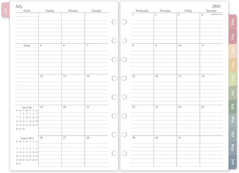 2026-2027 Monthly Planner Refill, Jul. 2026 - Dec. 2027, A4 Letter Size Planner Inserts for 11-Disc Discbound, 8.5"x11", 18 Monthly Calendars with Colorful Laminated Tabs in Kuwait