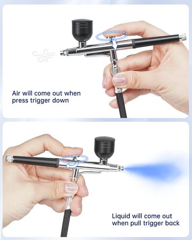 Airbrush Kit with Air Compressor,Dual-Action & Dual-Airflow 50 PSI High Pressure Air Brush with 0.2/0.3/0.5mm Nozzles & Cleaning Sets, for Painting, Nails, Modeling, Makeup, Cake Decor, in Kuwait