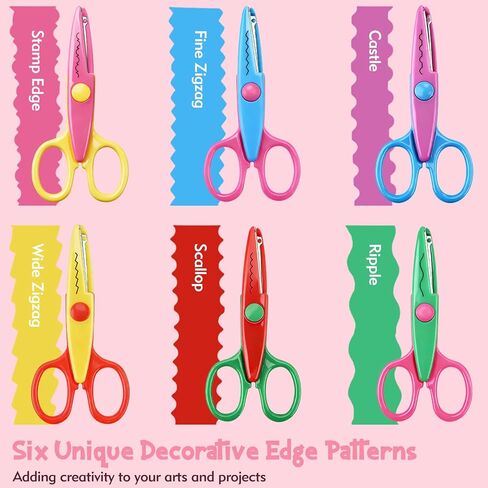 6pcs craft scissors, craft scissors decorative edge for Scrapebook＆School, fancy scissors with Stamp Edge, Fine Zigzag, Castle, Wide Zigzag, Scallop, Ripple in Kuwait