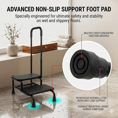 Step Stool with Handle for Elderly, Heavy Duty 2 Step Stool with Handrail for High Beds, Adjustable Non-Slip Bedside Step Stool for Adults, Bathroom Kitchen RV, 300LBS Capacity in Kuwait
