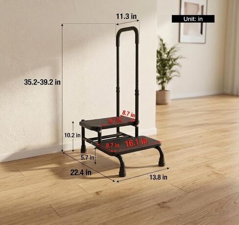 Step Stool with Handle for Elderly, Heavy Duty 2 Step Stool with Handrail for High Beds, Adjustable Non-Slip Bedside Step Stool for Adults, Bathroom Kitchen RV, 300LBS Capacity in Kuwait