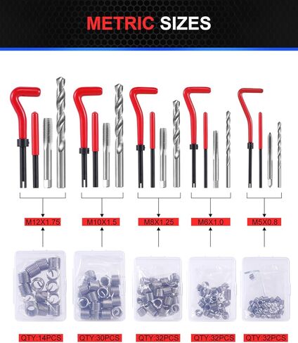 Kolvoii Helicoil Thread Repair Kit 320-Piece, Metric & SAE HSS Drill Bits Tap Set, Spark Plug Engine Stud Insert for Automotive Rethreading Restorer Tool in Kuwait
