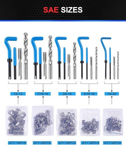 Kolvoii Helicoil Thread Repair Kit 320-Piece, Metric & SAE HSS Drill Bits Tap Set, Spark Plug Engine Stud Insert for Automotive Rethreading Restorer Tool in Kuwait