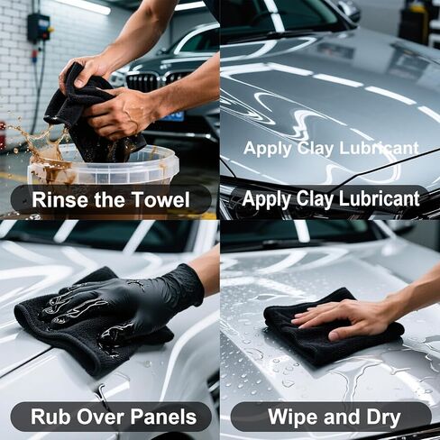 CACHIL 3 Pcs Clay Towel - Auto Detailing Clay bar Towel - Decontaminate Paint and Glass for Smoth Washing - Improve Wax and Sealant Bonding, Enhance Gloss and Color Depth - 12" x 12"（Black） in Kuwait