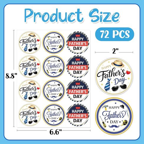 Happy Father's Day Stickers, 72pcs Round Gift Tag Stickers, 2 Inch Fathers Day Gift Wrapping Stickers for Father's Day Decorations, Gift Bags, Gifts Boxes, Greeting Cards, Envelopes, Cupcakes in Kuwait