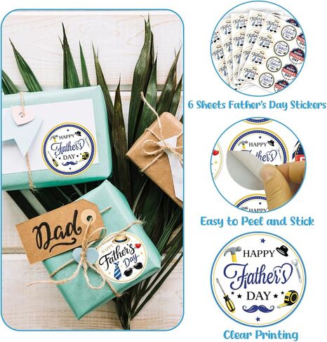 Happy Father's Day Stickers, 72pcs Round Gift Tag Stickers, 2 Inch Fathers Day Gift Wrapping Stickers for Father's Day Decorations, Gift Bags, Gifts Boxes, Greeting Cards, Envelopes, Cupcakes in Kuwait