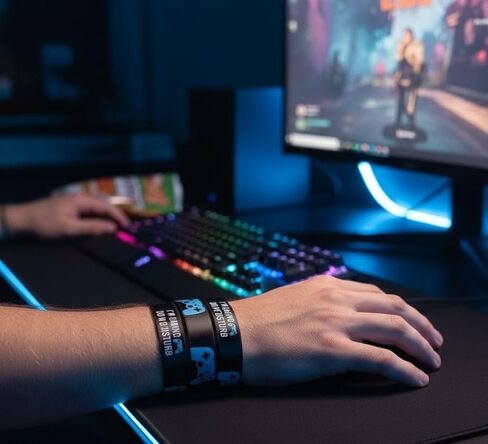 سوار معصم Gamer I'm Gaming - عبوة من 5 أساور من القماش المرن للاعبين، تصميم وحدة التحكم، ملحق إعداد الألعاب وهدية للأطفال والكبار (أزرق وأسود) in Kuwait