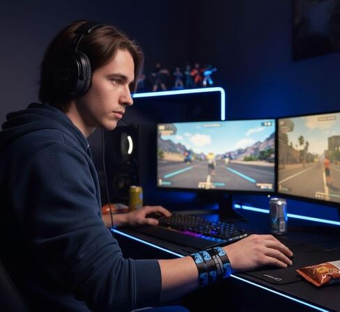 سوار معصم Gamer I'm Gaming - عبوة من 5 أساور من القماش المرن للاعبين، تصميم وحدة التحكم، ملحق إعداد الألعاب وهدية للأطفال والكبار (أزرق وأسود) in Kuwait
