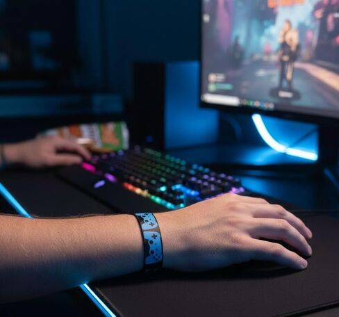 سوار معصم Gamer I'm Gaming - عبوة من 5 أساور من القماش المرن للاعبين، تصميم وحدة التحكم، ملحق إعداد الألعاب وهدية للأطفال والكبار (أزرق وأسود) in Kuwait