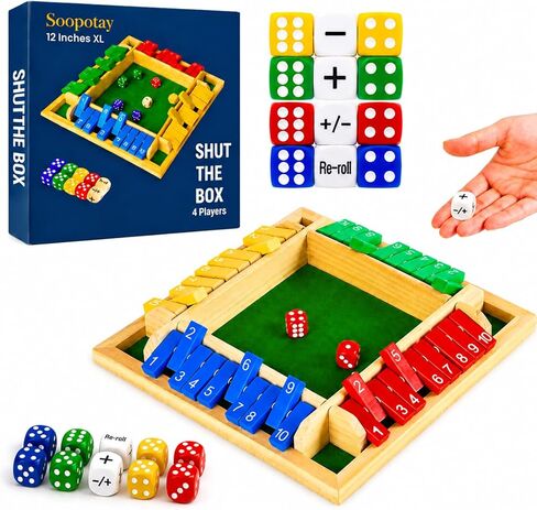 لعبة Shut The Box المطورة مقاس 12 بوصة، لعبة رياضيات تعليمية سهلة وسريعة وممتعة مع نردين رمزيين، ألعاب لوحية خشبية من 1 إلى 4 لاعبين لحفلة عائلية ليلية في الفصل الدراسي، ألعاب الطاولة للأطفال والكبار in Kuwait