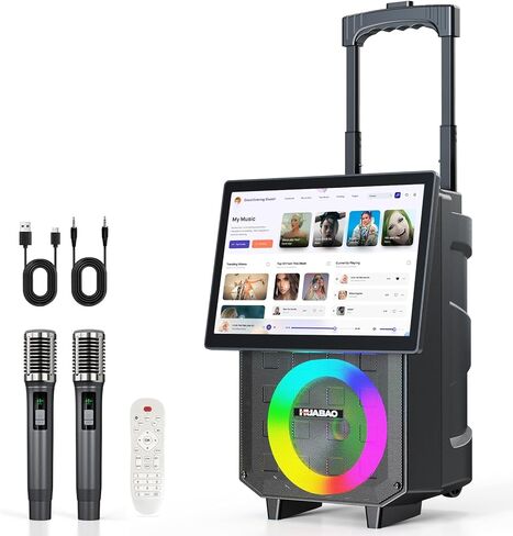 Karaoke Machine, Bluetooth Speaker with 2 Wireless Microphones, Portable PA System with Lights & Treble/Bass Adjustment, 6600mAh High-Capacity Rechargeable Battery, for Party, Speech, Events in Saudi Arabia