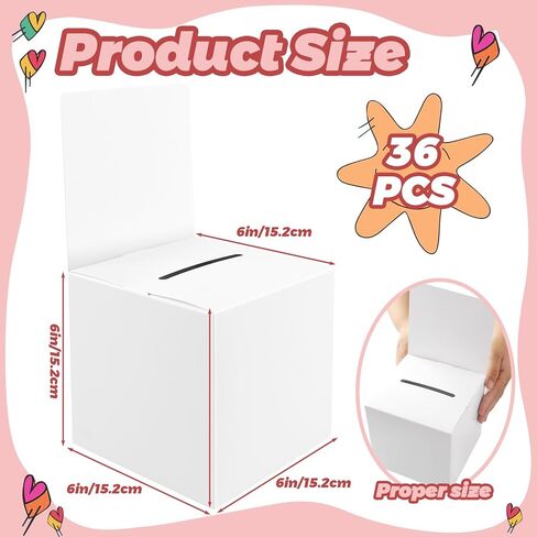 36 Pack Cardboard Ballot Box with Slot, 6 x 6 x 6 Inch Raffle Boxes with Removable Header, Ticket Boxes for Gift Card Exchange, Voting, Fundraising in Kuwait
