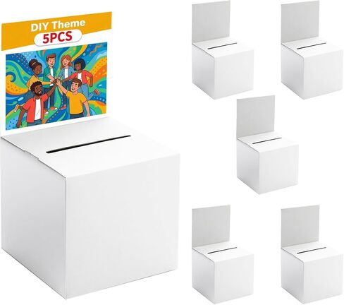 2 Pack Raffle Box Ballot Box with Slot, 6 x 6 x 6 Inch White Cardboard Suggestion Box with Removable Header, for Collecting Business Card Voting Contest Fundraising Donation and Suggestion in Saudi Arabia