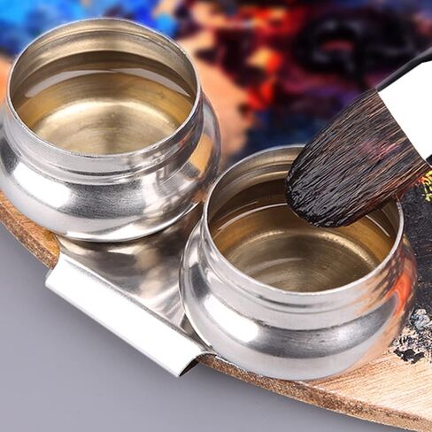 Double Dipper Palette Cups, Clip On Oil Paint Solvent Container, Stainless Steel Oil Painting Cup Palettes Container, Turpentine Cup with 1.57in Screw Lid for Painter in Kuwait