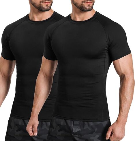 Men's Compression Shirts, Short Sleeve T-Shirt Athletic Compression Tops Workout Sports Base Layer Undershirt in Saudi Arabia