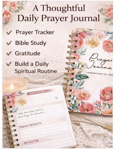 Prayer Journal with Floral Cover, Daily Prayer Tracker, Bible Study & Gratitude Notebook, Spiral Bound in Kuwait