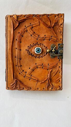 Handmade Vintage Leather Journal with Eye Emblem, C Lock Clasp, Unlined Pages, Brown, 8x6x1.5 Inches, 200 Pages in Kuwait