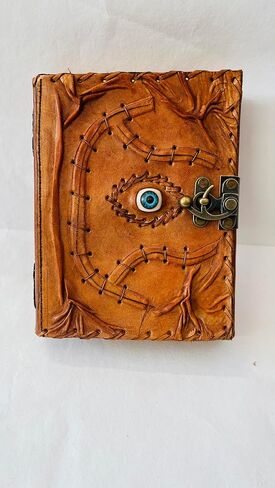 Handmade Vintage Leather Journal with Eye Emblem, C Lock Clasp, Unlined Pages, Brown, 8x6x1.5 Inches, 200 Pages in Kuwait