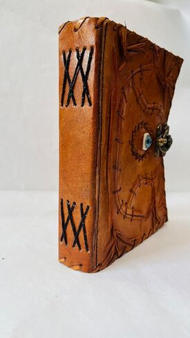 Handmade Vintage Leather Journal with Eye Emblem, C Lock Clasp, Unlined Pages, Brown, 8x6x1.5 Inches, 200 Pages in Kuwait
