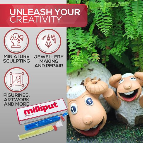 Milliput Epoxy Putty 10 Piece Set, Standard Color - with Sculpting Tools, Sanding Pad and Gloves - Air Dry Moldable Plastic Plumbers Clay - Ceramic Tile, Marble, and Quartz Countertop Chip Repair Kit in Kuwait