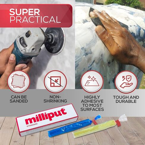 Milliput Epoxy Putty 10 Piece Set, Standard Color - with Sculpting Tools, Sanding Pad and Gloves - Air Dry Moldable Plastic Plumbers Clay - Ceramic Tile, Marble, and Quartz Countertop Chip Repair Kit in Kuwait