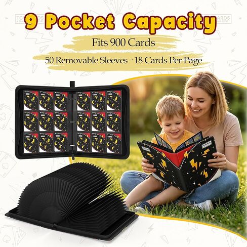 Card Binder for Pokemon Cards, 9 Pocket Trading Card Binder Holds 900 Cards with 50 Removable Sleeves, 3 Ring Zipper Card Holder Album Book Case for TCG, MTG, Sports Cards Collection, Boys Girls in Kuwait