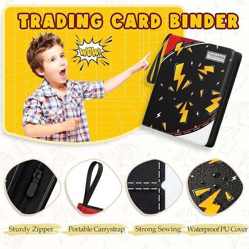 Card Binder for Pokemon Cards, 9 Pocket Trading Card Binder Holds 900 Cards with 50 Removable Sleeves, 3 Ring Zipper Card Holder Album Book Case for TCG, MTG, Sports Cards Collection, Boys Girls in Kuwait