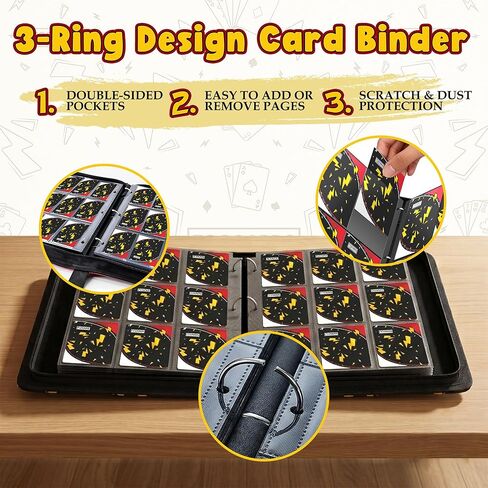 Card Binder for Pokemon Cards, 9 Pocket Trading Card Binder Holds 900 Cards with 50 Removable Sleeves, 3 Ring Zipper Card Holder Album Book Case for TCG, MTG, Sports Cards Collection, Boys Girls in Kuwait