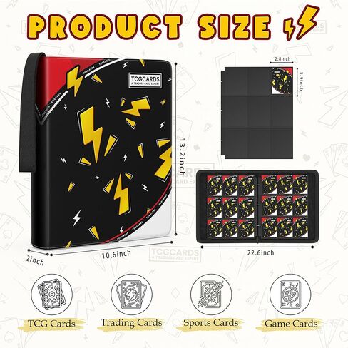 Card Binder for Pokemon Cards, 9 Pocket Trading Card Binder Holds 900 Cards with 50 Removable Sleeves, 3 Ring Zipper Card Holder Album Book Case for TCG, MTG, Sports Cards Collection, Boys Girls in Kuwait