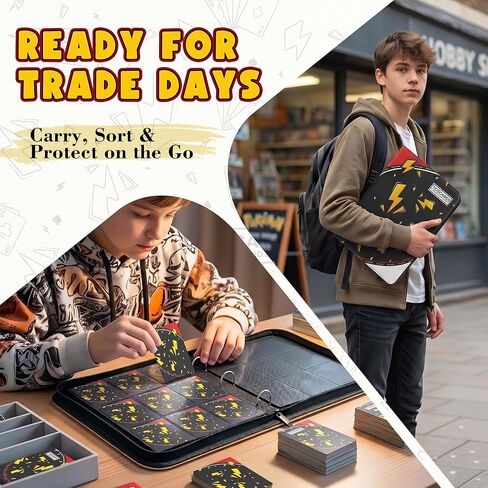 Card Binder for Pokemon Cards, 9 Pocket Trading Card Binder Holds 900 Cards with 50 Removable Sleeves, 3 Ring Zipper Card Holder Album Book Case for TCG, MTG, Sports Cards Collection, Boys Girls in Kuwait