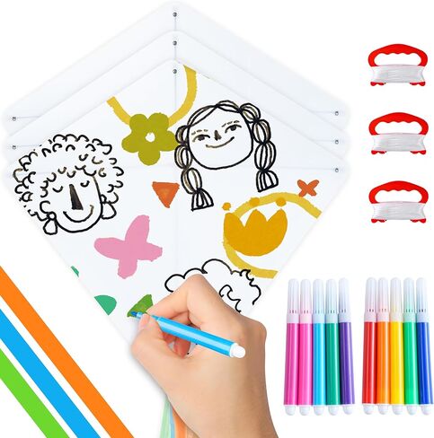 SYNCFUN 6 عبوات من الطائرات الورقية للأطفال مع 10 أقلام تلوين، يصنع الأطفال مجموعات حرفية بكميات كبيرة، حزمة تزيين حفلات التلوين، طائرة ورقية للشاطئ سهلة الطيران للألعاب والأنشطة الخارجية in Kuwait