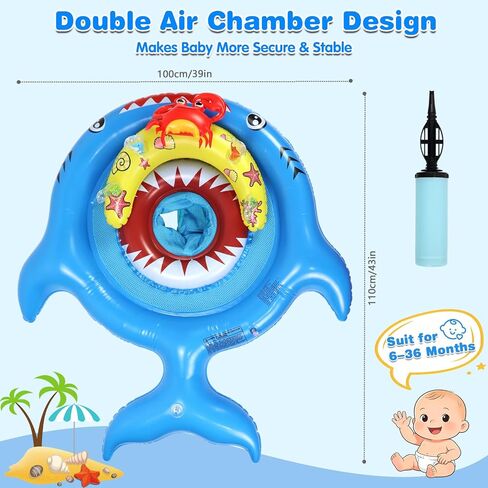Baby Pool Float with Canopy for 6-36 Months - UPF 50+ Sun Shade Pool Float, Non-Flip Safety Seat with Toy Console, Adjustable Infant Swim Ring for Boys Girls in Kuwait