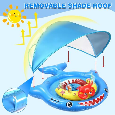 Baby Pool Float with Canopy for 6-36 Months - UPF 50+ Sun Shade Pool Float, Non-Flip Safety Seat with Toy Console, Adjustable Infant Swim Ring for Boys Girls in Kuwait