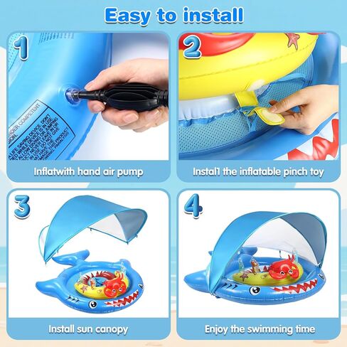 Baby Pool Float with Canopy for 6-36 Months - UPF 50+ Sun Shade Pool Float, Non-Flip Safety Seat with Toy Console, Adjustable Infant Swim Ring for Boys Girls in Kuwait