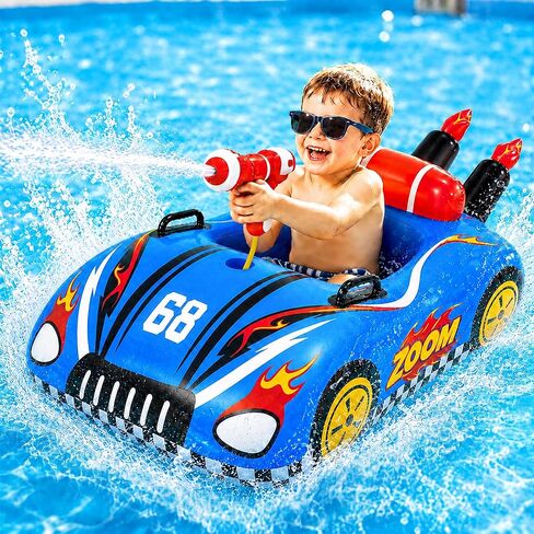 Inflatable Pool Floats for Kids with Water Gun, Race Car Toddler Pool Float for Boys, Ride-on Pool Toy with Built-in Squirt Gun Unlimited Ammo,CPC Certified Summer Outdoor Water Toys Ages 3-8 in Saudi Arabia
