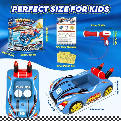 Inflatable Pool Floats for Kids with Water Gun, Race Car Toddler Pool Float for Boys, Ride-on Pool Toy with Built-in Squirt Gun Unlimited Ammo,CPC Certified Summer Outdoor Water Toys Ages 3-8 in Saudi Arabia